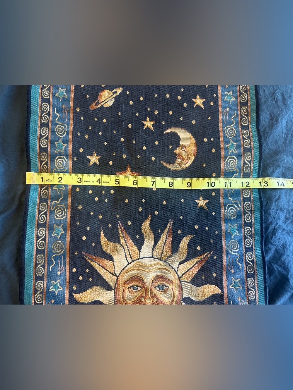 Vintage 90โs Sun and Moon Table Runner 70โx13โ - Navy and Gold/Yellow - Picture 7 of 8